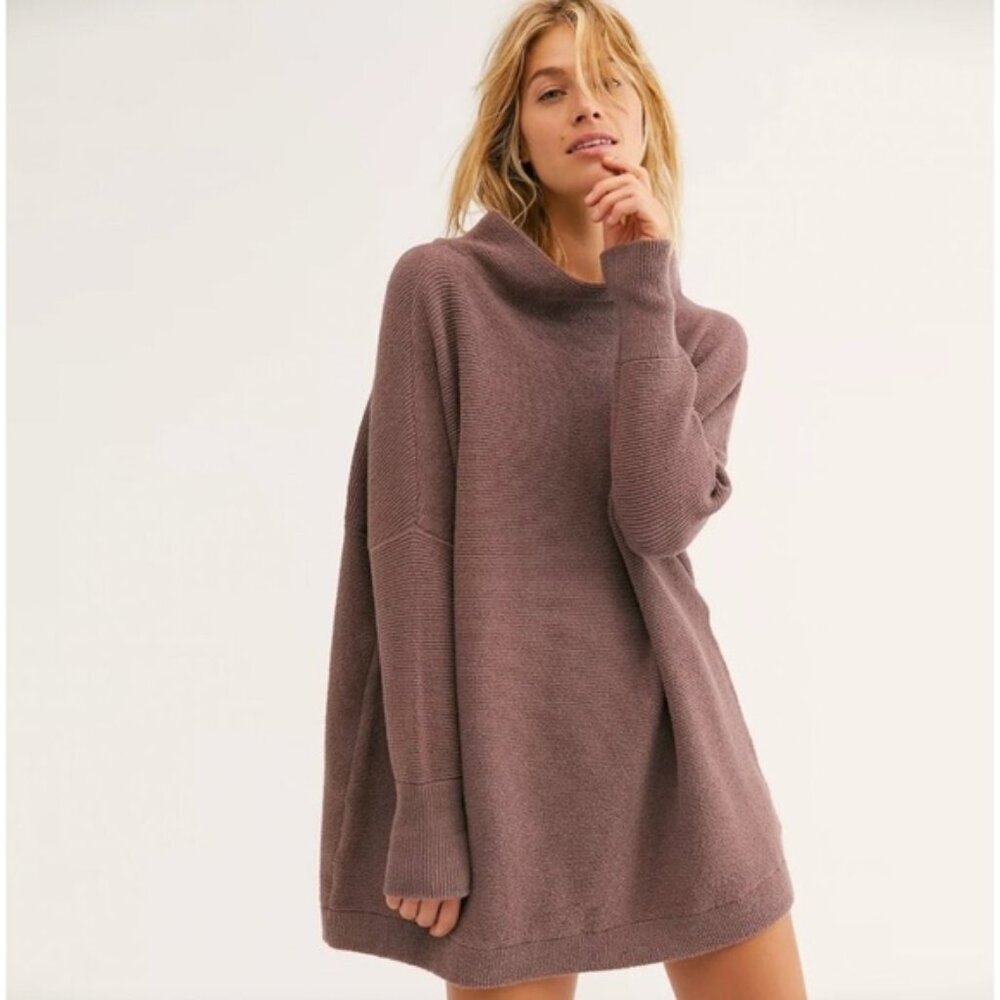 Free People Ottoman Slouchy Tunic Sweater Stretch Oversized Mock Neck Textured